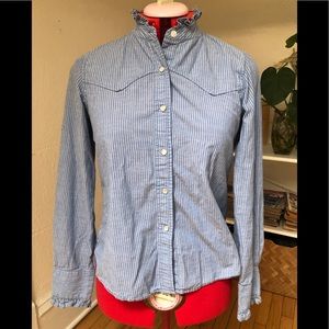 Nili Lotan striped cotton pearl-snap shirt